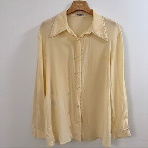Miu Miu Crystal-Embellished Yellow Silk Blouse